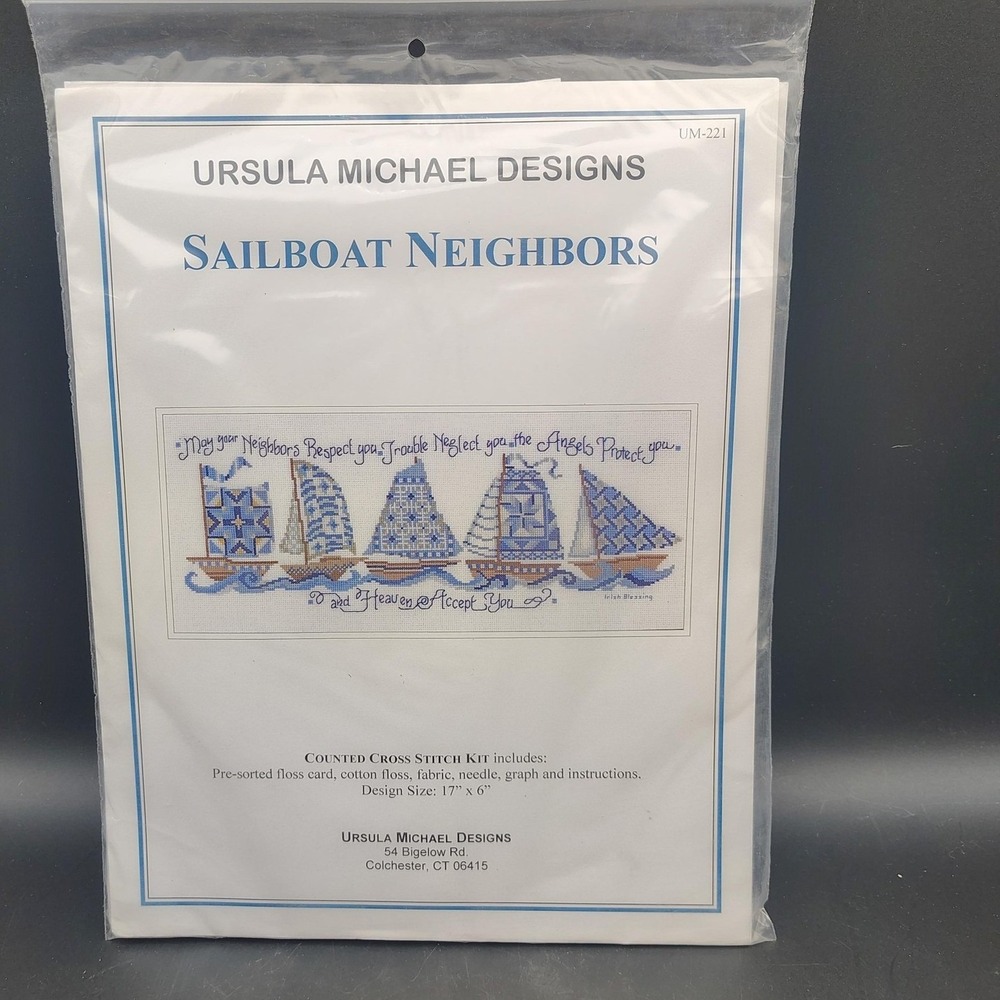 Ursula Michael Designs Sailboat Neighbors 17x6" Cross Stitch Kit  Nautical